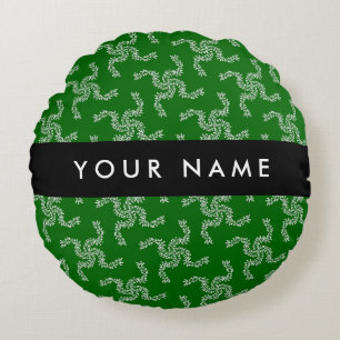 Coussins Ronds Couronne de Noël, Verte, Votre nom, Personnaliser