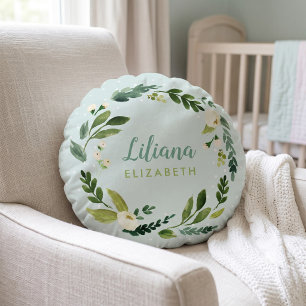 Coussins Ronds Couronne de verdure douce Monogramme de prénom de