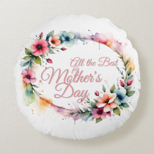 Coussins Ronds Couronne florale aquarelle pour la fête des mères