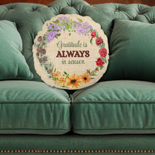 Coussins Ronds Couronne florale de gratitude en toutes saisons