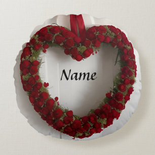 Coussins Ronds Couronne florale en forme de cœur avec des roses r