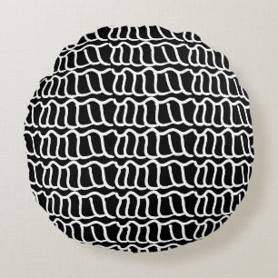 Coussins Ronds Couteaux de Motif Abstrait de ligne Wavy en noir e