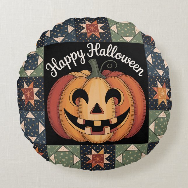 Coussins Ronds Couvercle d'oreiller à lancer Jack-O'-Lantern (Devant)