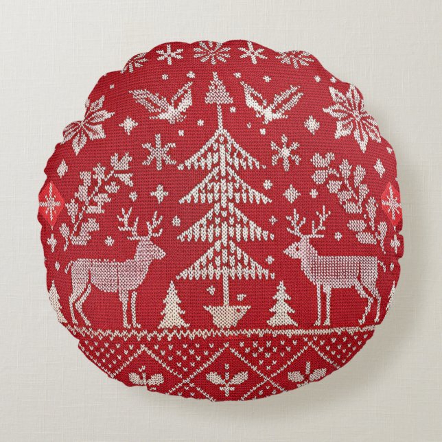 Coussins Ronds Couvercle d'oreiller brodé de Noël nordique (Devant)
