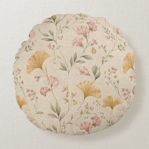 Coussins Ronds Couverture de jet vintage moutarde florale botaniq