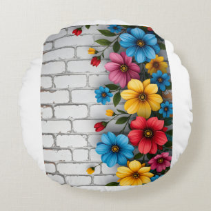 Coussins Ronds Couverture Sherpa Mur de Briques Floral