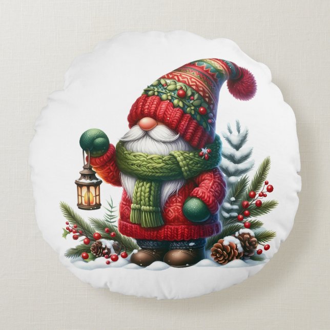 Coussins Ronds Cozy Christmas Gnome Art – Festive Holiday (Devant)