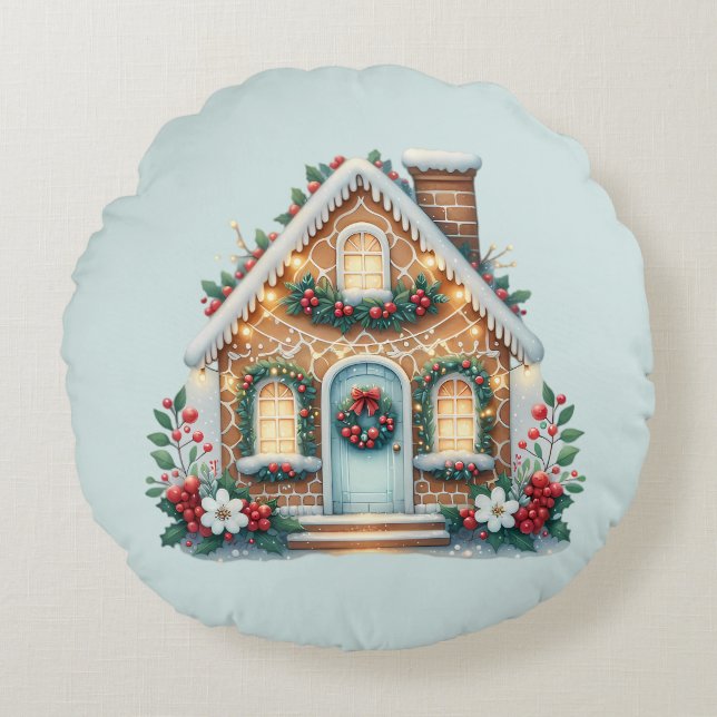 Coussins Ronds Cozy Gingerbread House Holiday Illustration (Devant)