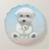 Coussins Ronds Cozy Plush Moment: Smiling Bichon Hugging Mini Pup (Dos)