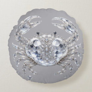 Coussins Ronds Crabe en cristal d'argent Luxe océan scintillant