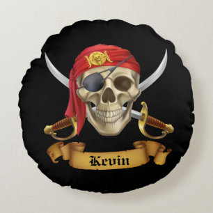 Coussins Ronds Crâne de pirate et épées