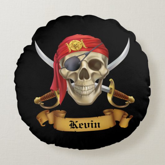 Coussins Ronds Crâne de pirate et épées (Devant)