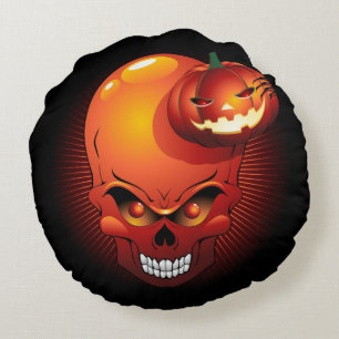 Coussins Ronds Crâne d'Halloween et Citrouille