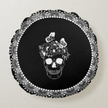 Crâne Floral Noir et Blanc Dentelle Halloween