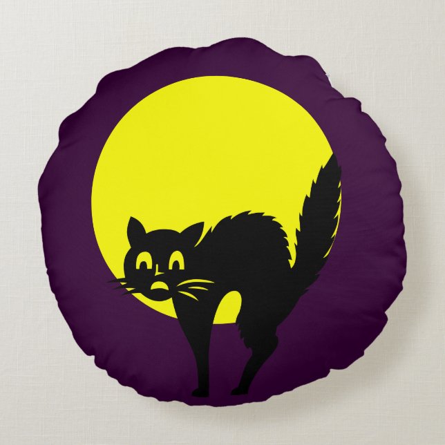 Coussins Ronds Crâne violet jaune noir lune de chat Halloween (Dos)