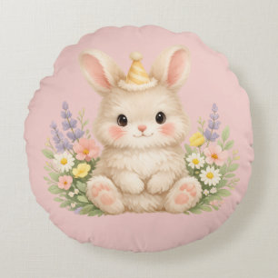Coussins Ronds Création de fleur sauvage de lapin duveteux pour u