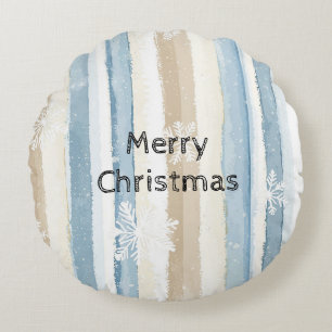 Coussins Ronds Crème bleue Stripes Snowflakes