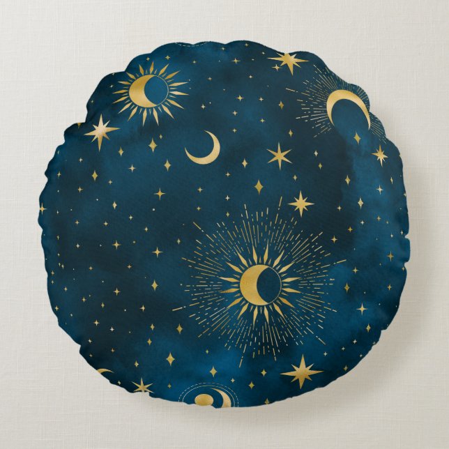 Coussins Ronds Crescent Lune étoile Nuit céleste (Devant)