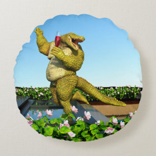 Coussins Ronds Crocodile drôle Champagne Fête Piscine Art