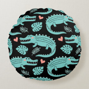 Coussins Ronds Crocodiles de caricatures, motif mignon sans soudu