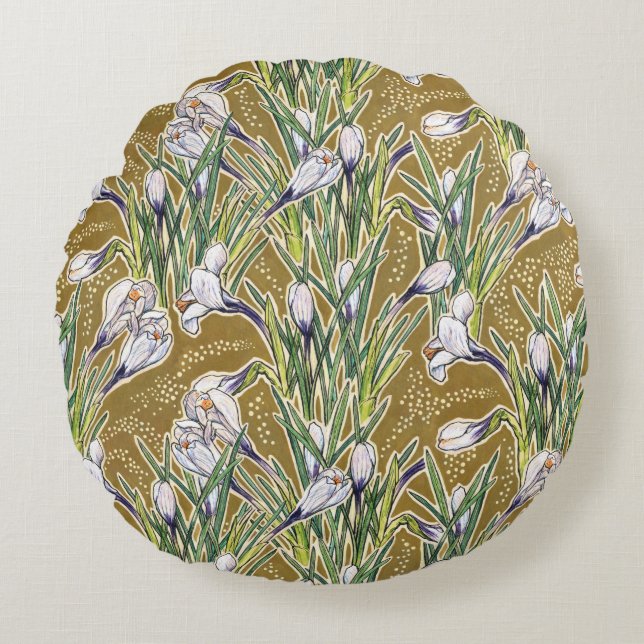 Coussins Ronds Crocus, motifs floraux, belles fleurs printanières (Devant)