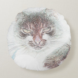 Coussins Ronds Croquis de la face de cate en colère