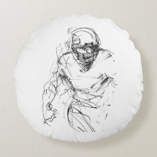 Coussins Ronds Croquis vintage d'un joueur de football américain 