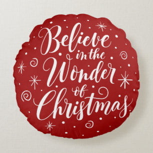 Coussins Ronds Croyez en l'étonnement de Noël Lettering Round