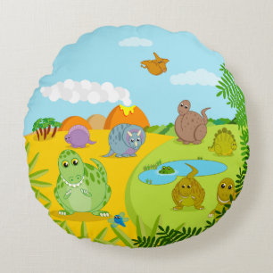 Coussins Ronds CUSTOM, amusant Jurassic mignon dessin animé de d