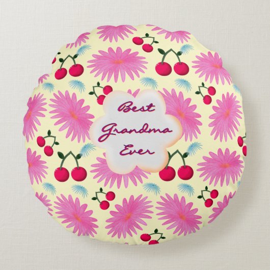 Coussins Ronds Custom Bright Pink Floral Cherry Pattern  (Devant)