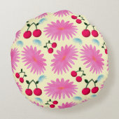 Coussins Ronds Custom Bright Pink Floral Cherry Pattern  (Dos)