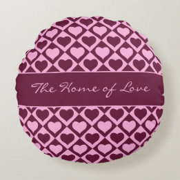 Coussins Ronds Custom Heart Checkerboard Pattern Bordeaux Pink - 