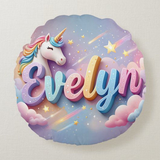 Coussins Ronds Custom Pastel Unicorn Name Pillow (Devant)