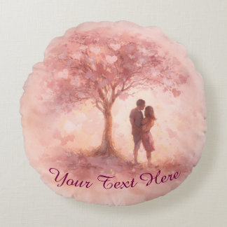 Coussins Ronds Custom Pink Love Tree Round Pillow