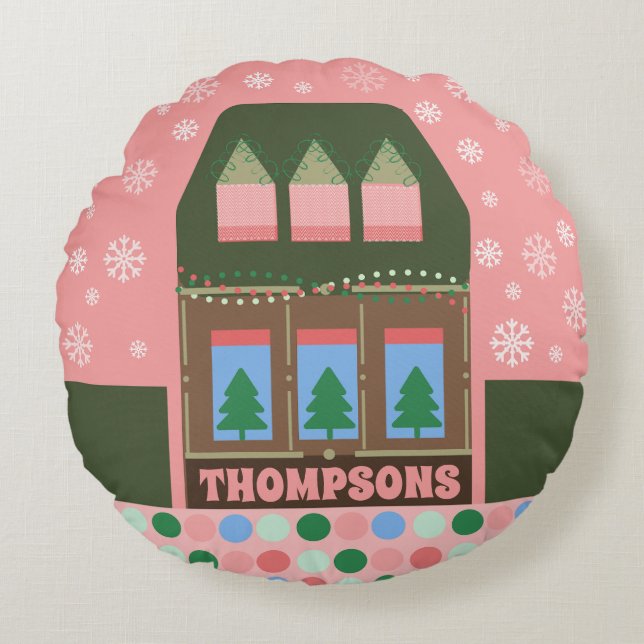 Coussins Ronds Customizable Pink Holiday Village (Devant)