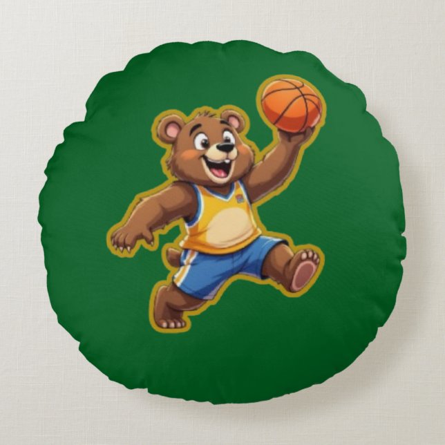Coussins Ronds Cute 3D Teddy Bear Playing Basketball – Adorable S (Devant)