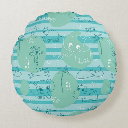 Coussins Ronds Cute animals playing with water 1 (Devant)