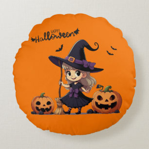 Coussins Ronds Cute, anime sorcière Halloween