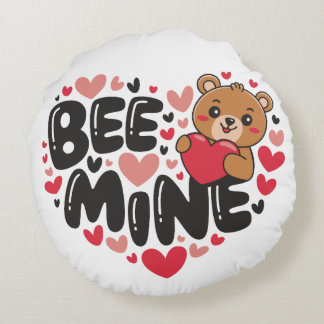 Coussins Ronds Cute Bee Mine Teddy Bear Valentine's Day