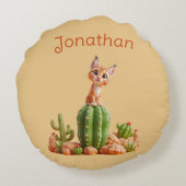 Coussins Ronds Cute Bobcat sur cactus (Dos)
