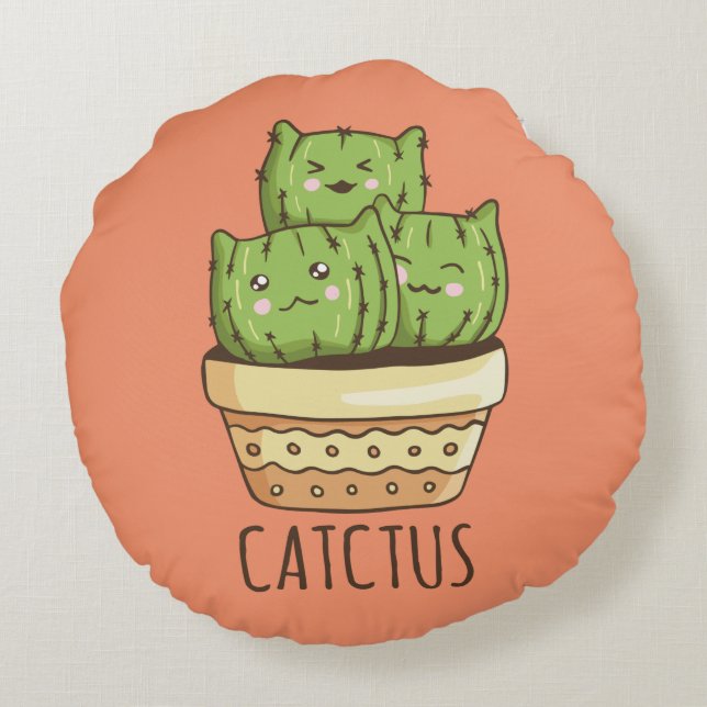 Coussins Ronds Cute Cactus Chats (Dos)