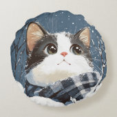 Coussins Ronds Cute cat cozy winter snow (Dos)