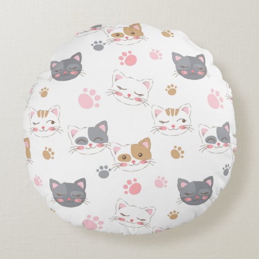 Coussins Ronds Cute chat face chats souriants motif (Devant)