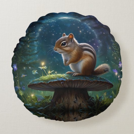 Coussins Ronds Cute Chipmunk sur Champignons au clair de lune (Devant)