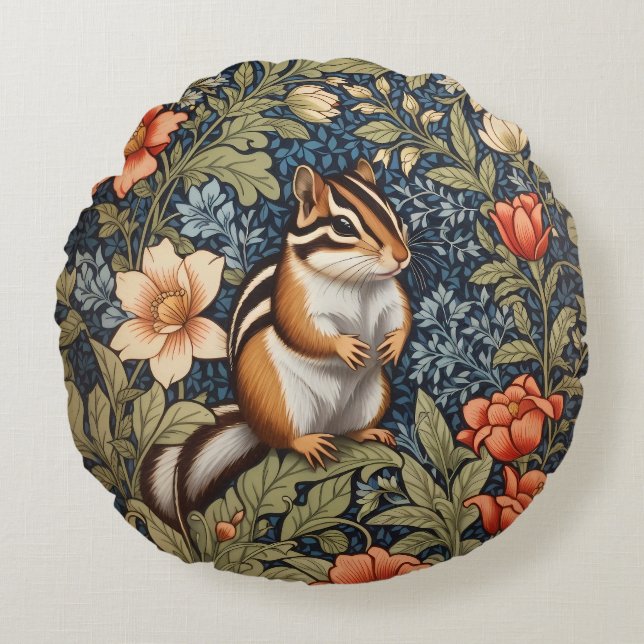 Coussins Ronds Cute Chipmunk William Morris Inspiré Floral (Devant)