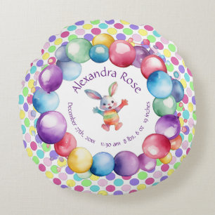 Coussins Ronds Cute coloré Aquarelle lapin et Pois
