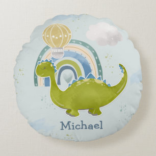 Coussins Ronds Cute Dinosaur Arc-en-ciel Décor de pépinière bleu 