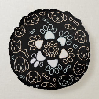 Coussins Ronds Cute Dog Paw Mandala