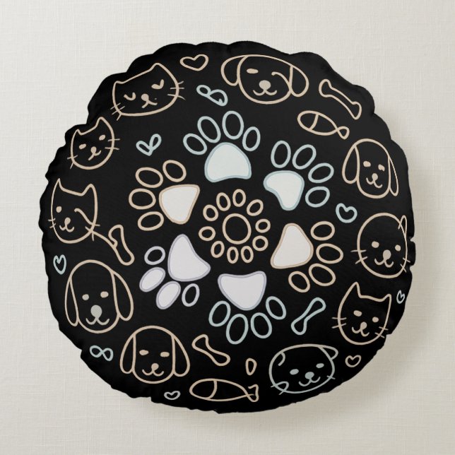 Coussins Ronds Cute Dog Paw Mandala (Devant)