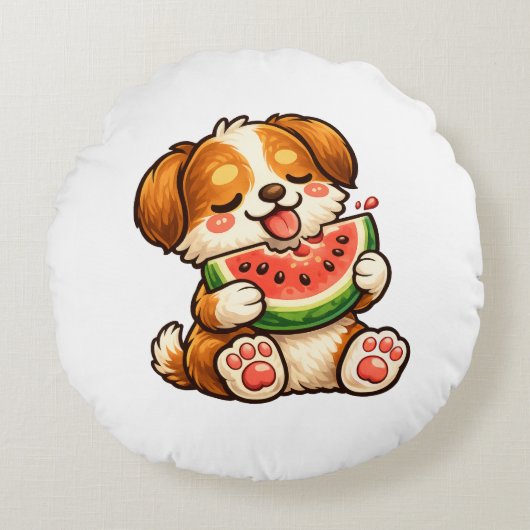 Coussins Ronds Cute Dog Watermelon (Devant)
